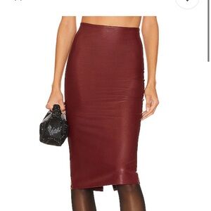 Faux Soft Leather Midi Skirt in Garnet